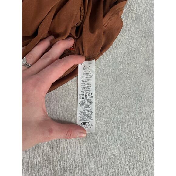 ASOS One Shoulder Draped Slinky Mini Dress in Chocolate size 2 NWT Love Island - Picture 10 of 14